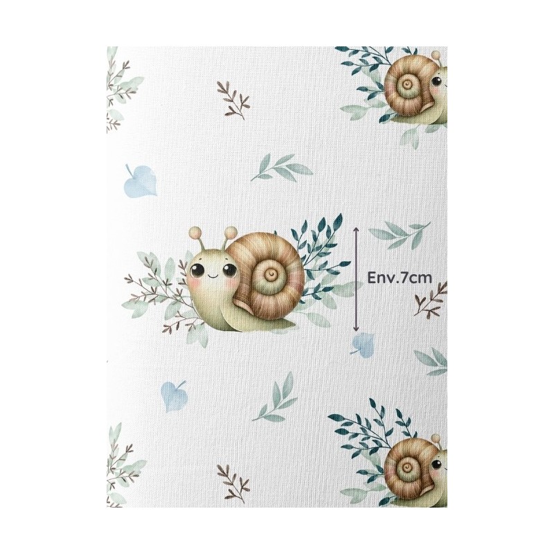 Tissu coton imprimé pour enfants Petits Escargots- Certifié Oeko-Tex® Mercerie des Princesses