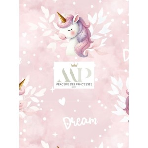  Tissu coton imprimé pour enfants Licorne Rose- Certifié Oeko-Tex® Mercerie des Princesses