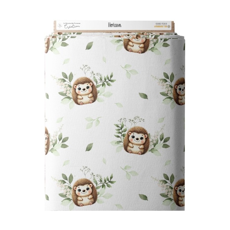 Tissu coton imprimé pour enfants Hérisson- Certifié Oeko-Tex® Mercerie des Princesses