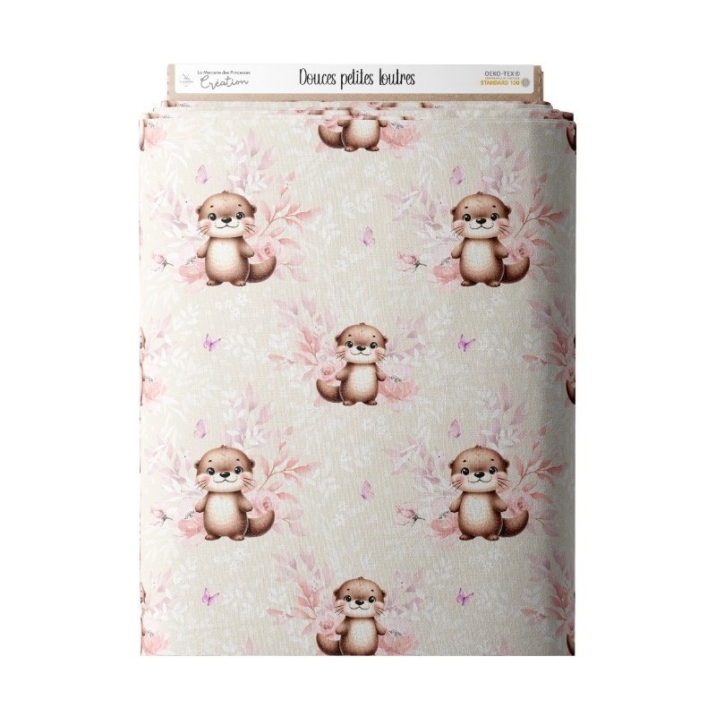Tissu coton imprimé pour enfants Douces Petites Loutres- Certifié Oeko-Tex® Mercerie des Princesses