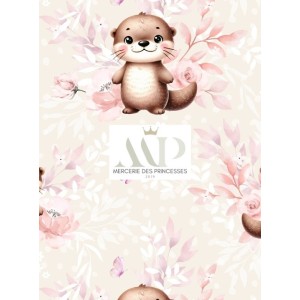  Tissu coton imprimé pour enfants Douces Petites Loutres- Certifié Oeko-Tex® Mercerie des Princesses