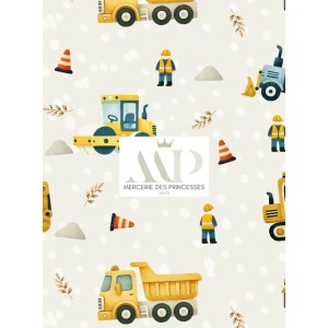  Tissu coton imprimé pour enfants Chantiers - Certifié Oeko-Tex® Mercerie des Princesses