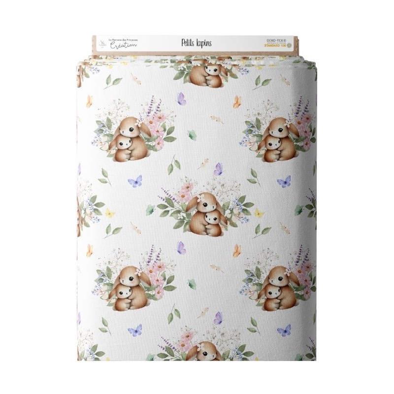 Tissu coton imprimé pour enfants Petits Lapins- Certifié Oeko-Tex® Mercerie des Princesses