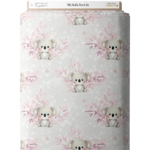 Tissu coton imprimé pour enfants Petits Koalas Roses et Gris- Certifié Oeko-Tex® Mercerie des Princesses
