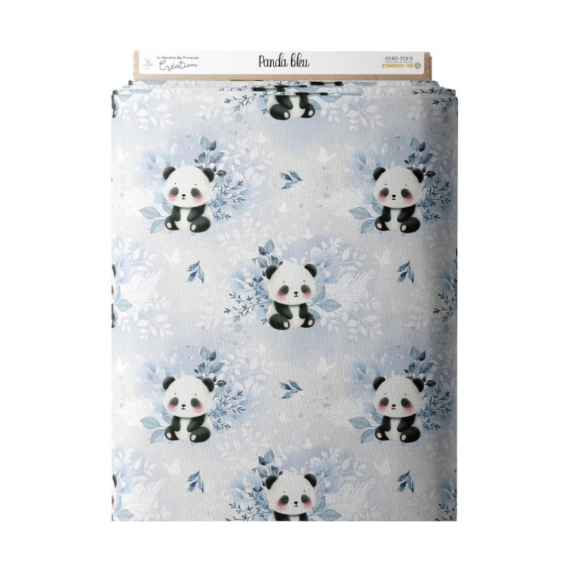 Tissu coton imprimé pour enfants Panda Bleu- Certifié Oeko-Tex® Mercerie des Princesses