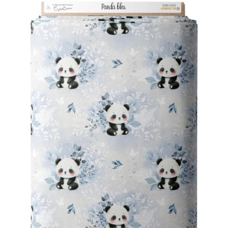 Tissu coton imprimé pour enfants Panda Bleu- Certifié Oeko-Tex® Mercerie des Princesses
