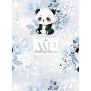  Tissu coton imprimé pour enfants Panda Bleu- Certifié Oeko-Tex® Mercerie des Princesses