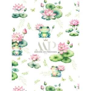  Tissu coton imprimé pour enfants Grenouille & Nénuphar  - Certifié Oeko-Tex® Mercerie des Princesses