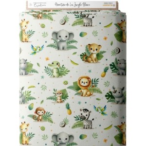 Tissu coton imprimé pour enfants Aventure de la Jungle Blanc- Certifié Oeko-Tex® Mercerie des Princesses