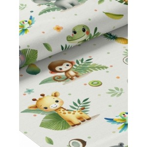  Tissu coton imprimé pour enfants Aventure de la Jungle Blanc- Certifié Oeko-Tex® Mercerie des Princesses