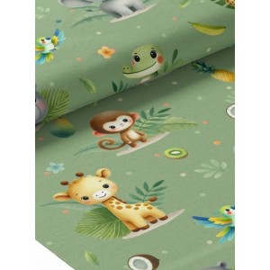  Tissu coton imprimé pour enfants Aventure de la Jungle Vert- Certifié Oeko-Tex® Mercerie des Princesses