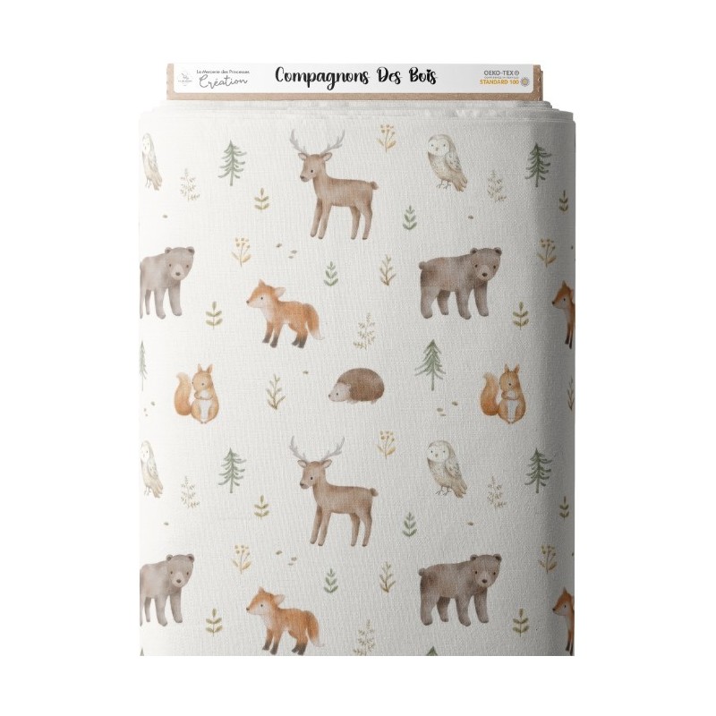 Tissu coton imprimé pour enfants Compagnons Des Bois - Certifié Oeko-Tex® Mercerie des Princesses