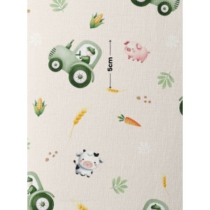 Tissu coton imprimé pour enfants Tracteurs dans les champs  - Certifié Oeko-Tex® Mercerie des Princesses