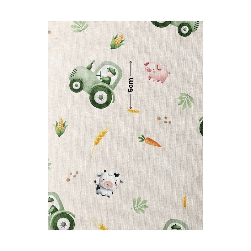 Tissu coton imprimé pour enfants Tracteurs dans les champs  - Certifié Oeko-Tex® Mercerie des Princesses