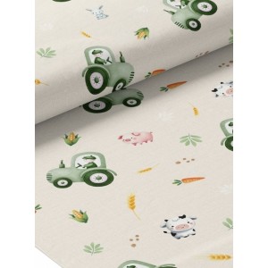  Tissu coton imprimé pour enfants Tracteurs dans les champs  - Certifié Oeko-Tex® Mercerie des Princesses