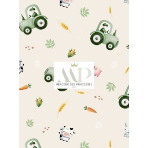  Tissu coton imprimé pour enfants Tracteurs dans les champs  - Certifié Oeko-Tex® Mercerie des Princesses