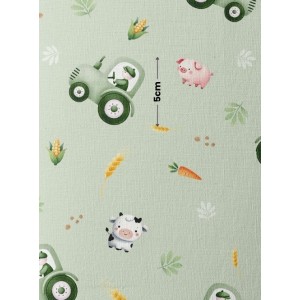  Tissu coton imprimé pour enfants Tracteurs dans les champ Verts  - Certifié Oeko-Tex® Mercerie des Princesses