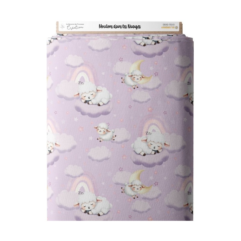Tissu coton imprimé pour enfants Moutons dans les nuages- Certifié Oeko-Tex® Mercerie des Princesses