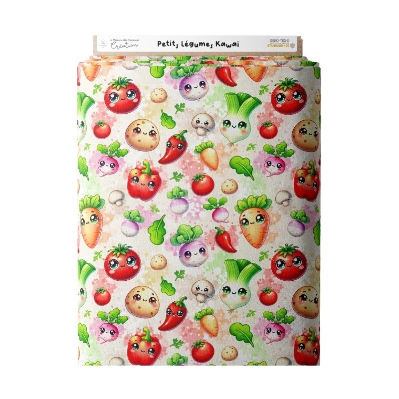 Tissu coton imprimé Petits Légumes Kawaii- Certifié Oeko-Tex® Mercerie des Princesses