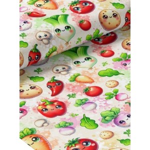  Tissu coton imprimé Petits Légumes Kawaii- Certifié Oeko-Tex® Mercerie des Princesses
