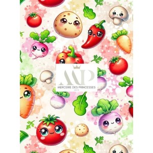  Tissu coton imprimé Petits Légumes Kawaii- Certifié Oeko-Tex® Mercerie des Princesses