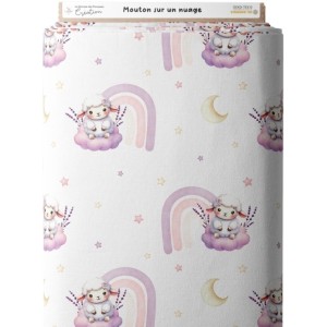 Tissu coton imprimé pour enfants Mouton sur son nuage- Certifié Oeko-Tex® Mercerie des Princesses