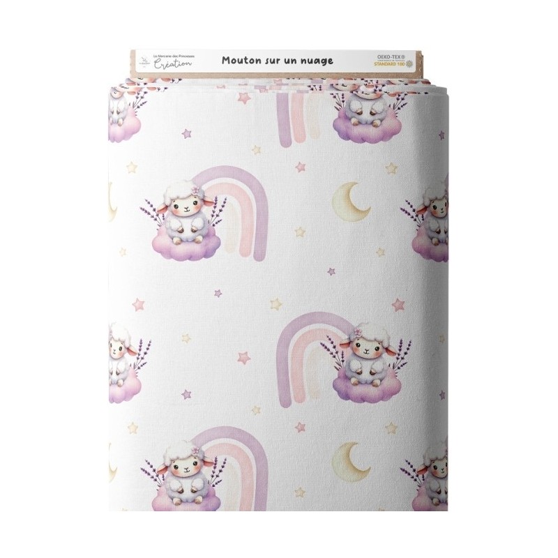 Tissu coton imprimé pour enfants Mouton sur son nuage- Certifié Oeko-Tex® Mercerie des Princesses