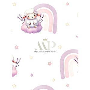  Tissu coton imprimé pour enfants Mouton sur son nuage- Certifié Oeko-Tex® Mercerie des Princesses