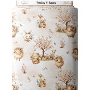 Tissu coton imprimé pour enfants Moutons & Lapins  - Certifié Oeko-Tex® Mercerie des Princesses