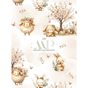 Tissu coton imprimé pour enfants Moutons & Lapins  - Certifié Oeko-Tex® Mercerie des Princesses