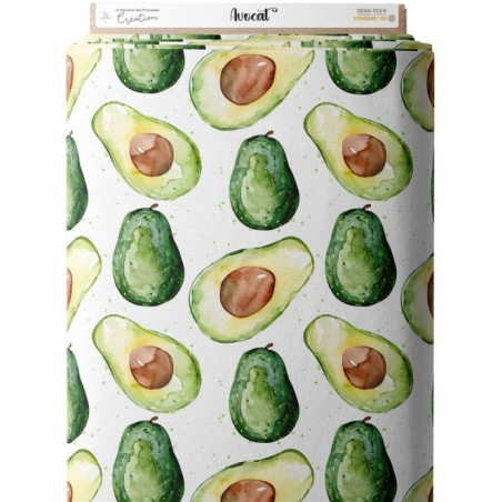 Tissu coton imprimé fruit Avocat Aquarelle- Certifié Oeko-Tex® Mercerie des Princesses