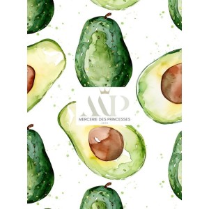  Tissu coton imprimé fruit Avocat Aquarelle- Certifié Oeko-Tex® Mercerie des Princesses