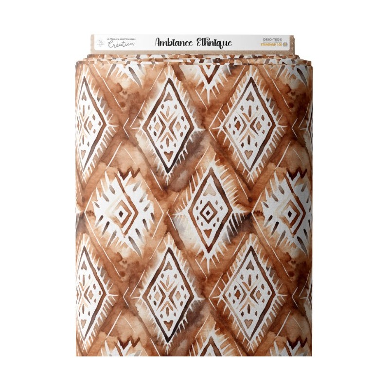 Tissu coton imprimé pour enfants Ambiance Ethnique  - Certifié Oeko-Tex® Mercerie des Princesses