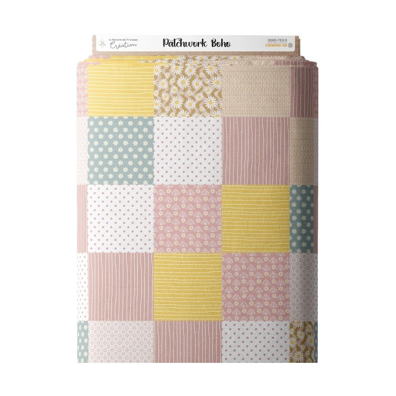 Tissu coton imprimé Patchwork Boho - Certifié Oeko-Tex® Mercerie des Princesses