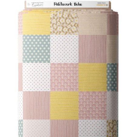 Tissu coton imprimé Patchwork Boho - Certifié Oeko-Tex® Mercerie des Princesses