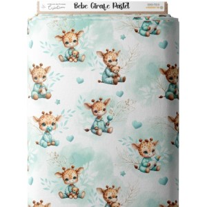 Tissu coton imprimé pour enfants Bébé Girafe Pastel Vert D'Eau - Certifié Oeko-Tex® Mercerie des Princesses
