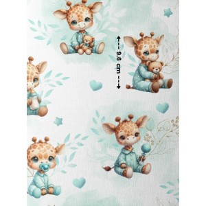  Tissu coton imprimé pour enfants Bébé Girafe Pastel Vert D'Eau - Certifié Oeko-Tex® Mercerie des Princesses