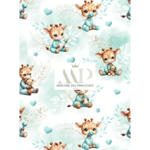  Tissu coton imprimé pour enfants Bébé Girafe Pastel Vert D'Eau - Certifié Oeko-Tex® Mercerie des Princesses