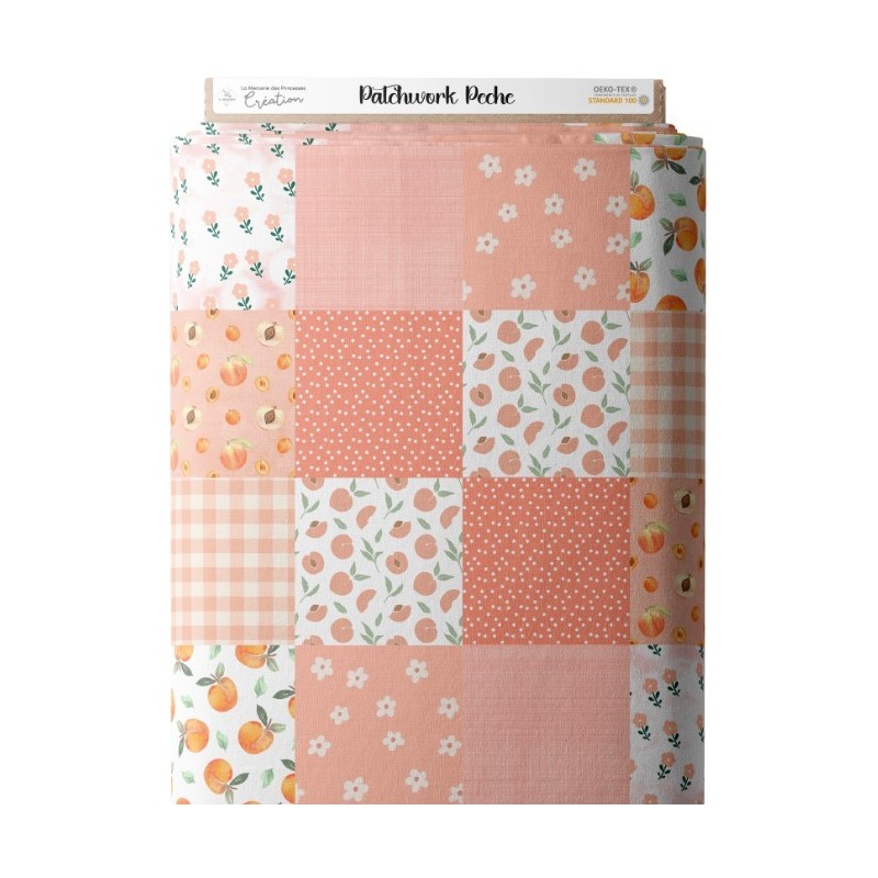 Tissu coton imprimé Patchwork Pêche - Certifié Oeko-Tex® Mercerie des Princesses