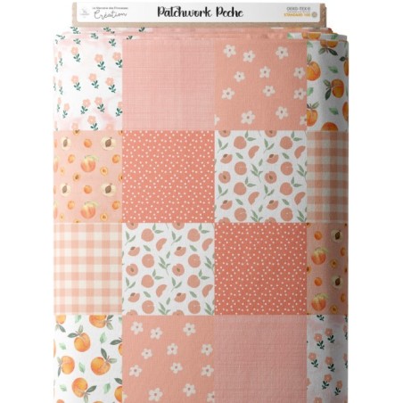 Tissu coton imprimé Patchwork Pêche - Certifié Oeko-Tex® Mercerie des Princesses
