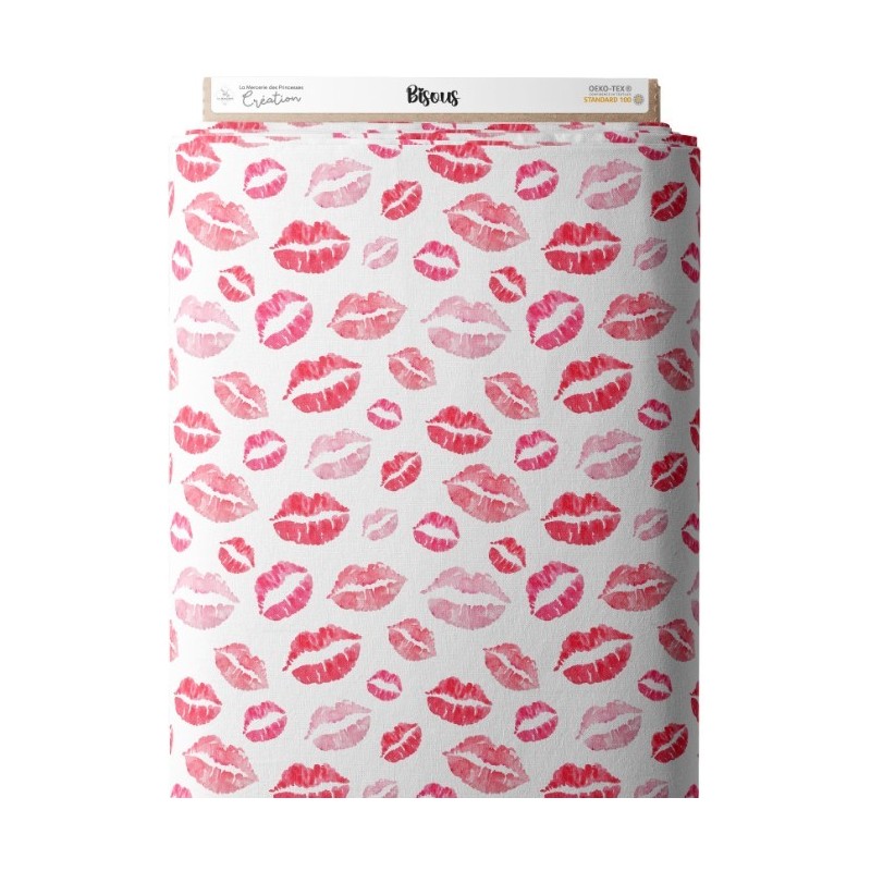 Tissu coton imprimé Bisous - Certifié Oeko-Tex® Mercerie des Princesses