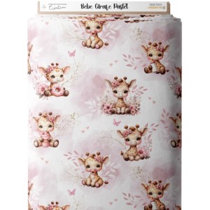 Tissu coton imprimé pour enfants Bébé Girafe Pastel Vieux Rose - Certifié Oeko-Tex® Mercerie des Princesses