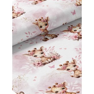  Tissu coton imprimé pour enfants Bébé Girafe Pastel Vieux Rose - Certifié Oeko-Tex® Mercerie des Princesses