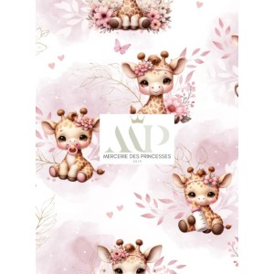  Tissu coton imprimé pour enfants Bébé Girafe Pastel Vieux Rose - Certifié Oeko-Tex® Mercerie des Princesses