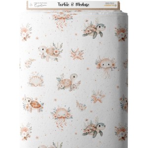 Tissu coton imprimé Tortue & Méduse - Certifié Oeko-Tex® Mercerie des Princesses