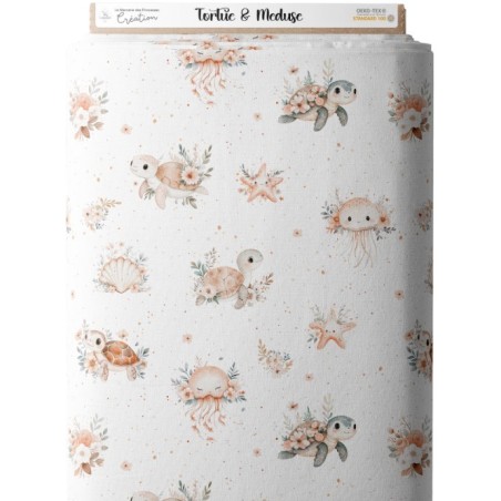 Tissu coton imprimé Tortue & Méduse - Certifié Oeko-Tex® Mercerie des Princesses