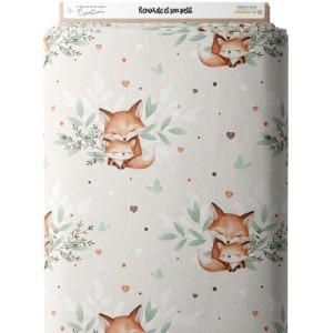 Tissu coton imprimé Renarde et son petit - Certifié Oeko-Tex® Mercerie des Princesses