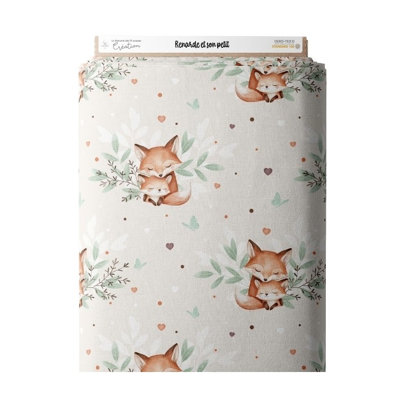 Tissu coton imprimé Renarde et son petit - Certifié Oeko-Tex® Mercerie des Princesses