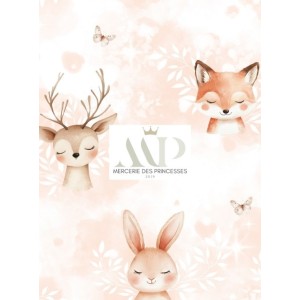  Tissu coton imprimé Forêt Poétique Rose - Certifié Oeko-Tex® Mercerie des Princesses