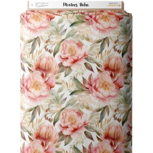 Tissu coton imprimé Fleurs Pivoines Boho - Certifié Oeko-Tex® Mercerie des Princesses